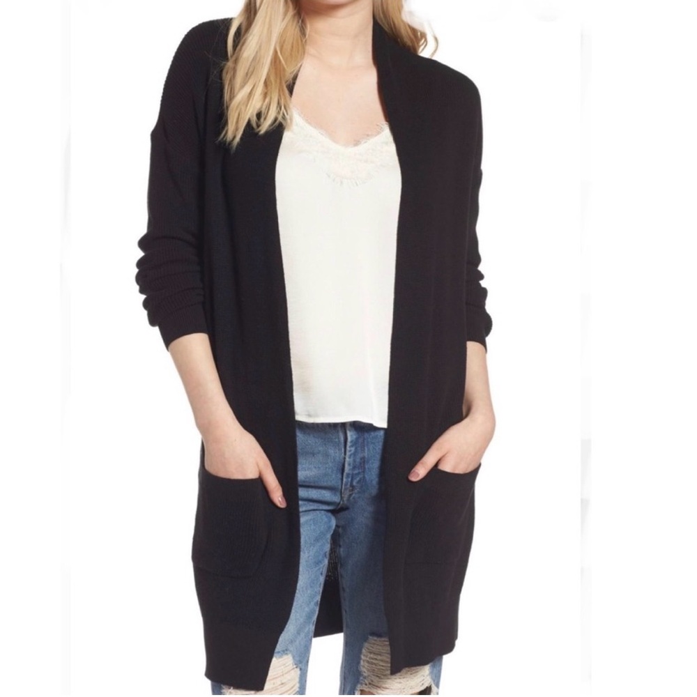 BP Nordstrom Black Longline Open Cardigan Sweater